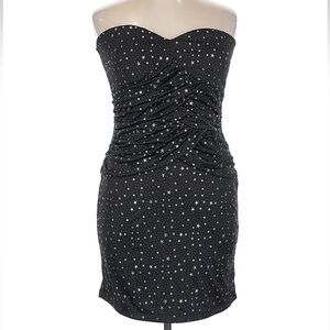 NWT SILVER STAR PRINT Studio Y Black Strapless Star Dress XL sparkly